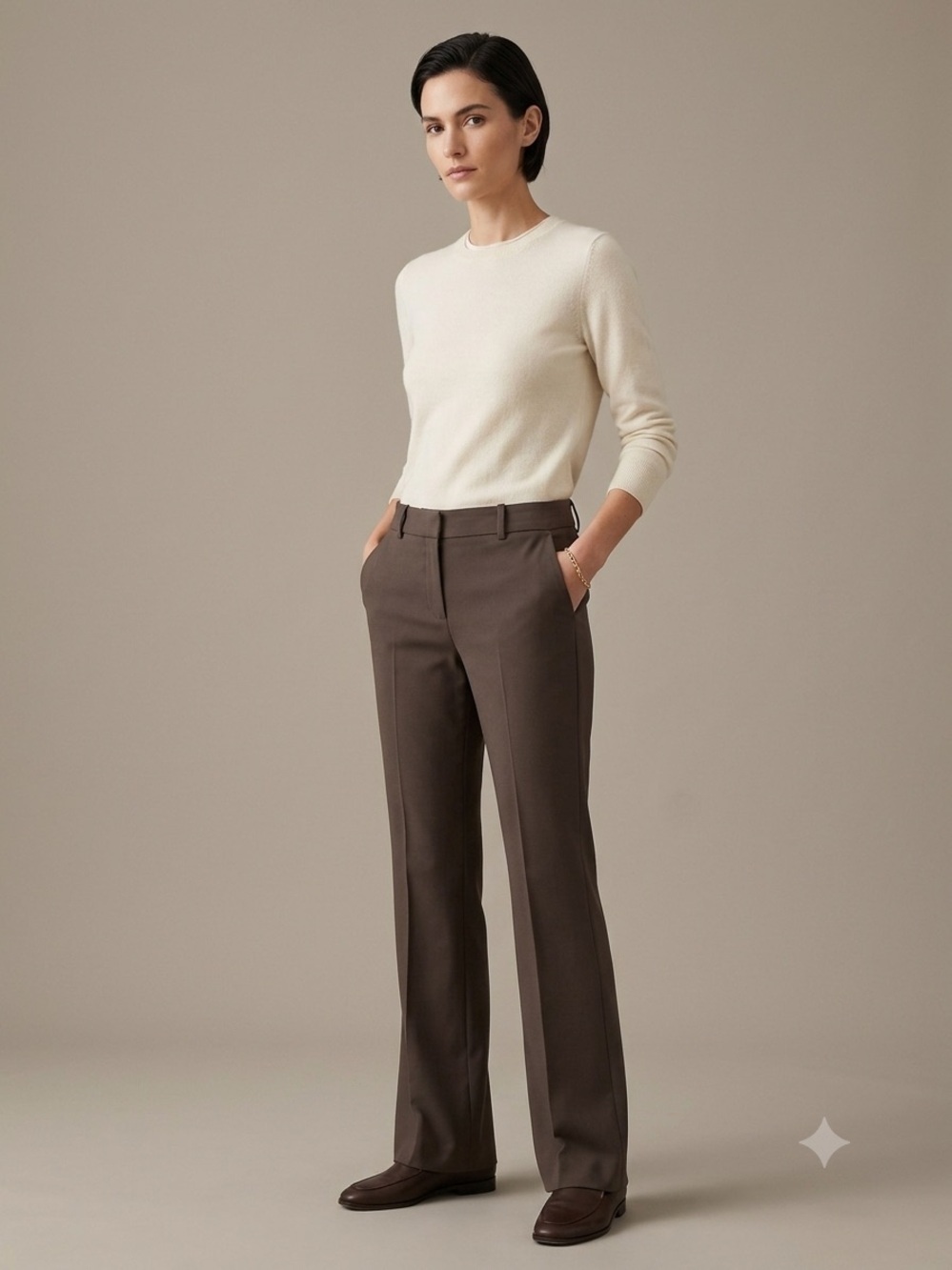 Theory Heather Blended Wool Trousers in Chocolate Brown